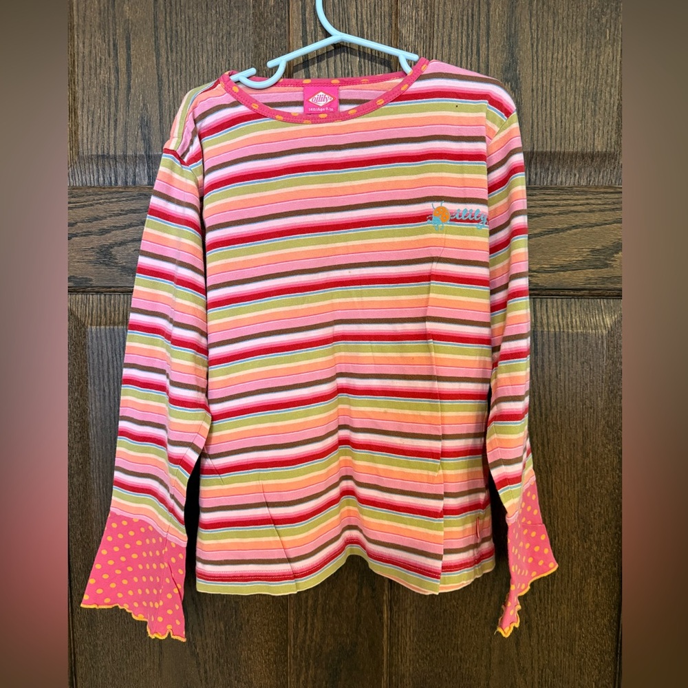 Oilily Pink and Orange Striped Long Sleeve Tee Y2K Era Size 140/Age 9-10